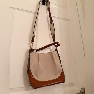 Zara Tan and Cream Shoulder Bucket Bag